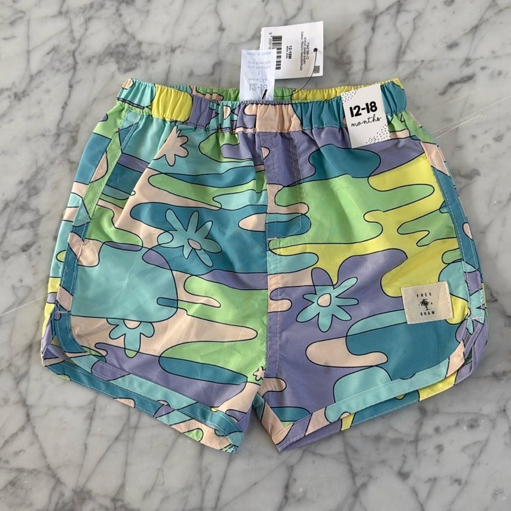 NWT Boys 70’s Retro Print Swim Trunks Sz 12/18 Mo